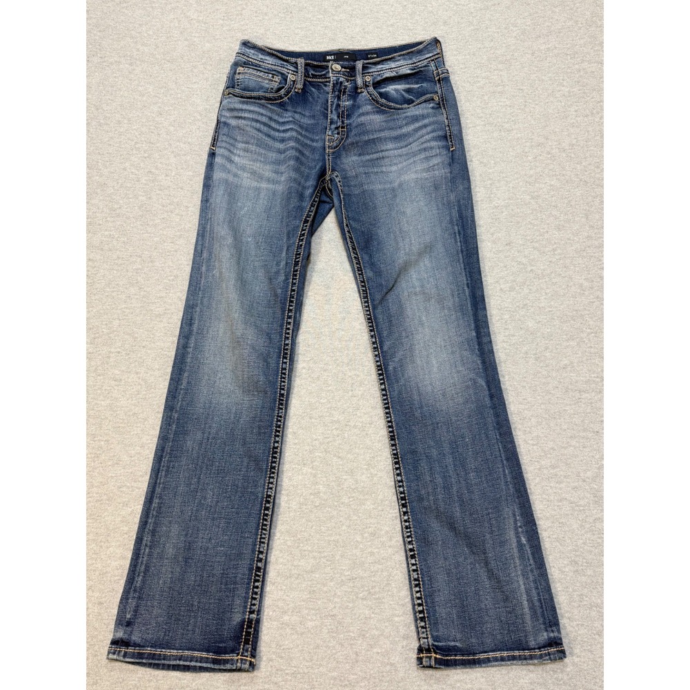 BKE  Buckle Jake Mens 31x34 Medium Wash Straight Stretch Faded Jeans ABS15375